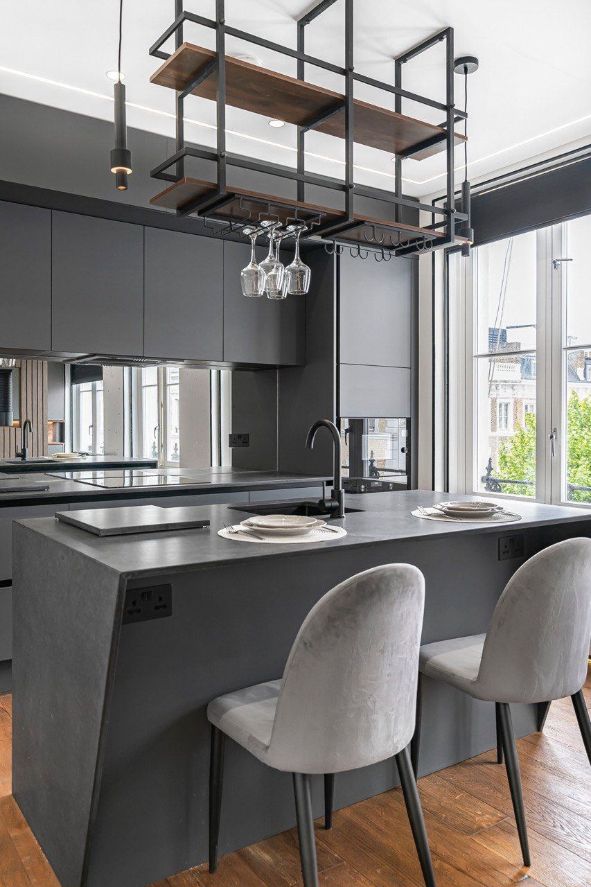 Wellfitted London kitchen project — dark grey handleless kitchen with island, London